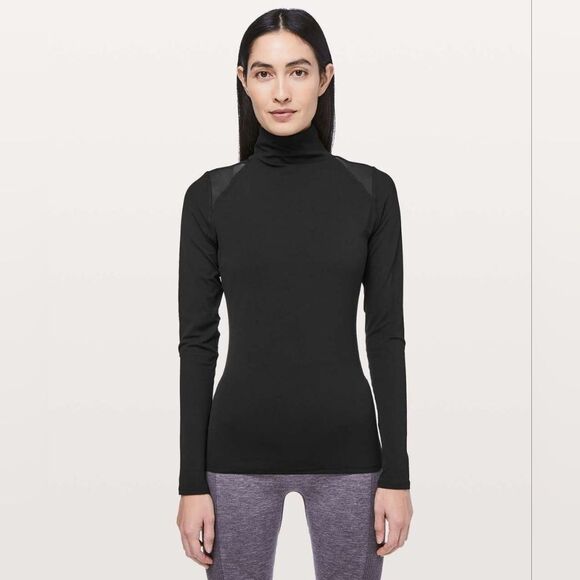 NWOT Lululemon Ethereal Mock Neck Black Long Sleeve Tee Size 8 Medium - Picture 1 of 7